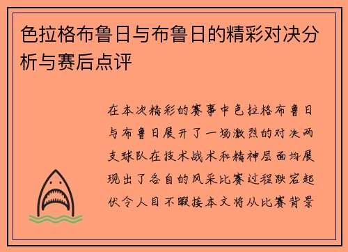 色拉格布鲁日与布鲁日的精彩对决分析与赛后点评